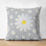 - Suet-K-4843 - Realhomes Realhomes Çift Taraflı Papatya Desenli Dijital Baskılı Modern Süet Yastık Kılıfı Realhomes