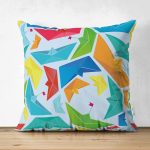 - Suet-K-4850 - Realhomes Realhomes Çift Taraflı Origami Gemiler Dijital Baskılı Modern Süet Yastık Kılıfı Realhomes