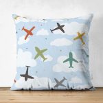 - Suet-K-4859 - Realhomes Realhomes Çift Taraflı Uçak Desenli Bulutlar Dijital Baskılı Modern Süet Kırlent Kılıfı Realhomes