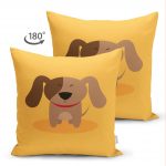 - Suet-K-4865-1 - Realhomes  Realhomes Çift Taraflı Köpek Desenli Dijital Baskılı Modern Süet Kırlent Kılıfı Realhomes