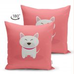 - Suet-K-4867-1 - Realhomes  Realhomes Çift Taraflı Köpek Desenli Dijital Baskılı Modern Süet Kırlent Kılıfı Realhomes