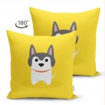 - Suet-K-4876-1 - Realhomes Realhomes Çift Taraflı Köpek Desenli Dijital Baskılı Modern Süet Kırlent Kılıfı Realhomes