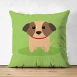 - Suet-K-4877 - Realhomes Realhomes Çift Taraflı Köpek Desenli Dijital Baskılı Modern Süet Kırlent Kılıfı Realhomes