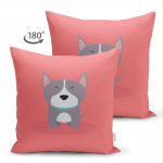 - Suet-K-4881-1 - Realhomes Realhomes Çift Taraflı Köpek Desenli Dijital Baskılı Modern Süet Kırlent Kılıfı Realhomes