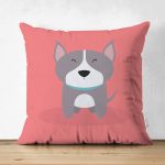 - Suet-K-4881 - Realhomes Realhomes Çift Taraflı Köpek Desenli Dijital Baskılı Modern Süet Kırlent Kılıfı Realhomes