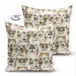 - Suet-K-4888-1 - Realhomes Realhomes Çift Taraflı Kedi Desenli Dijital Baskılı Modern Süet Kırlent Kılıfı Realhomes