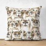 - Suet-K-4888 - Realhomes Realhomes Çift Taraflı Kedi Desenli Dijital Baskılı Modern Süet Kırlent Kılıfı Realhomes