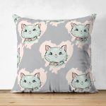 Realhomes Çift Taraflı Kedi Desenli Dijital Baskılı Modern Süet Kırlent Kılıfı Realhomes