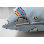 Realhomes Çift Taraflı Mavi Zeminde Unicorn Gökkuşağı Dijital Baskılı Modern Süet Kırlent Kılıfı Realhomes