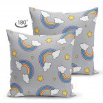 - Suet-K-4900-1 - Realhomes Realhomes Çift Taraflı Gri Zeminde Unicorn Gökkuşağı Dijital Baskılı Modern Süet Kırlent Kılıfı Realhomes