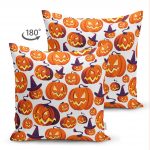 - Suet-K-4905-1 - Realhomes  Realhomes Çift Taraflı Beyaz Zeminde Balkabağı Dijital Baskılı Modern Süet Kırlent Kılıfı Realhomes