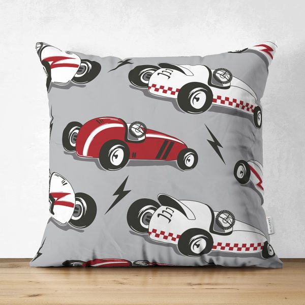 - Suet-K-4906 - Realhomes  Realhomes Çift Taraflı Yarış Arabalı Dijital Baskılı Modern Süet Kırlent Kılıfı Realhomes