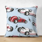 - Suet-K-4908 - Realhomes Realhomes Çift Taraflı Yarış Arabalı Dijital Baskılı Modern Süet Kırlent Kılıfı Realhomes