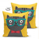 - Suet-K-4914-1 - Realhomes Realhomes Çift Taraflı Renkli Kedi Dijital Baskılı Modern Süet Kırlent Kılıfı Realhomes