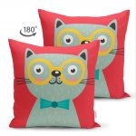 - Suet-K-4915-1 - Realhomes Realhomes Çift Taraflı Renkli Kedi Dijital Baskılı Modern Süet Kırlent Kılıfı Realhomes