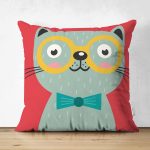 - Suet-K-4915 - Realhomes Realhomes Çift Taraflı Renkli Kedi Dijital Baskılı Modern Süet Kırlent Kılıfı Realhomes