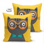 - Suet-K-4917-1 - Realhomes Realhomes Çift Taraflı Renkli Kedi Dijital Baskılı Modern Süet Kırlent Kılıfı Realhomes