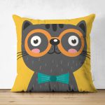 - Suet-K-4917 - Realhomes Realhomes Çift Taraflı Renkli Kedi Dijital Baskılı Modern Süet Kırlent Kılıfı Realhomes