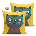 - Suet-K-4922-1 - Realhomes Realhomes Çift Taraflı Renkli Kedi Dijital Baskılı Modern Süet Kırlent Kılıfı Realhomes