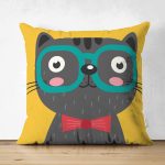 - Suet-K-4922 - Realhomes Realhomes Çift Taraflı Renkli Kedi Dijital Baskılı Modern Süet Kırlent Kılıfı Realhomes