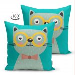 - Suet-K-4923-1 - Realhomes Realhomes Çift Taraflı Renkli Kedi Dijital Baskılı Modern Süet Kırlent Kılıfı Realhomes