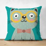 - Suet-K-4923 - Realhomes Realhomes Çift Taraflı Renkli Kedi Dijital Baskılı Modern Süet Kırlent Kılıfı Realhomes