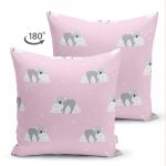 Realhomes Çift Taraflı Bulutlara Sarılmış Ayıcıklar Dijital Baskılı Modern Süet Yastık Kılıfı Realhomes