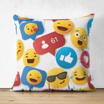 Realhomes Çift Taraflı Emoji ve Like Dijital Baskılı Modern Süet Yastık Kılıfı Realhomes