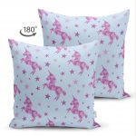- Suet-K-4940-1 - Realhomes Realhomes Çift Taraflı Mavi Zeminde Pembe Yıldız Dijital Baskılı Modern Süet Yastık Kılıfı Realhomes
