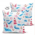 Realhomes Çift Taraflı Sevimli Balina Desenli Dijital Baskılı Modern Süet Yastık Kılıfı Realhomes