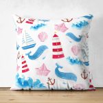 Realhomes Çift Taraflı Sevimli Balina Desenli Dijital Baskılı Modern Süet Yastık Kılıfı Realhomes