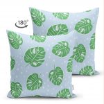 - Suet-K-4952-1 - Realhomes  Realhomes Çift Taraflı Mavi Zeminde Yapraklar Dijital Baskılı Modern Süet Yastık Kılıfı Realhomes