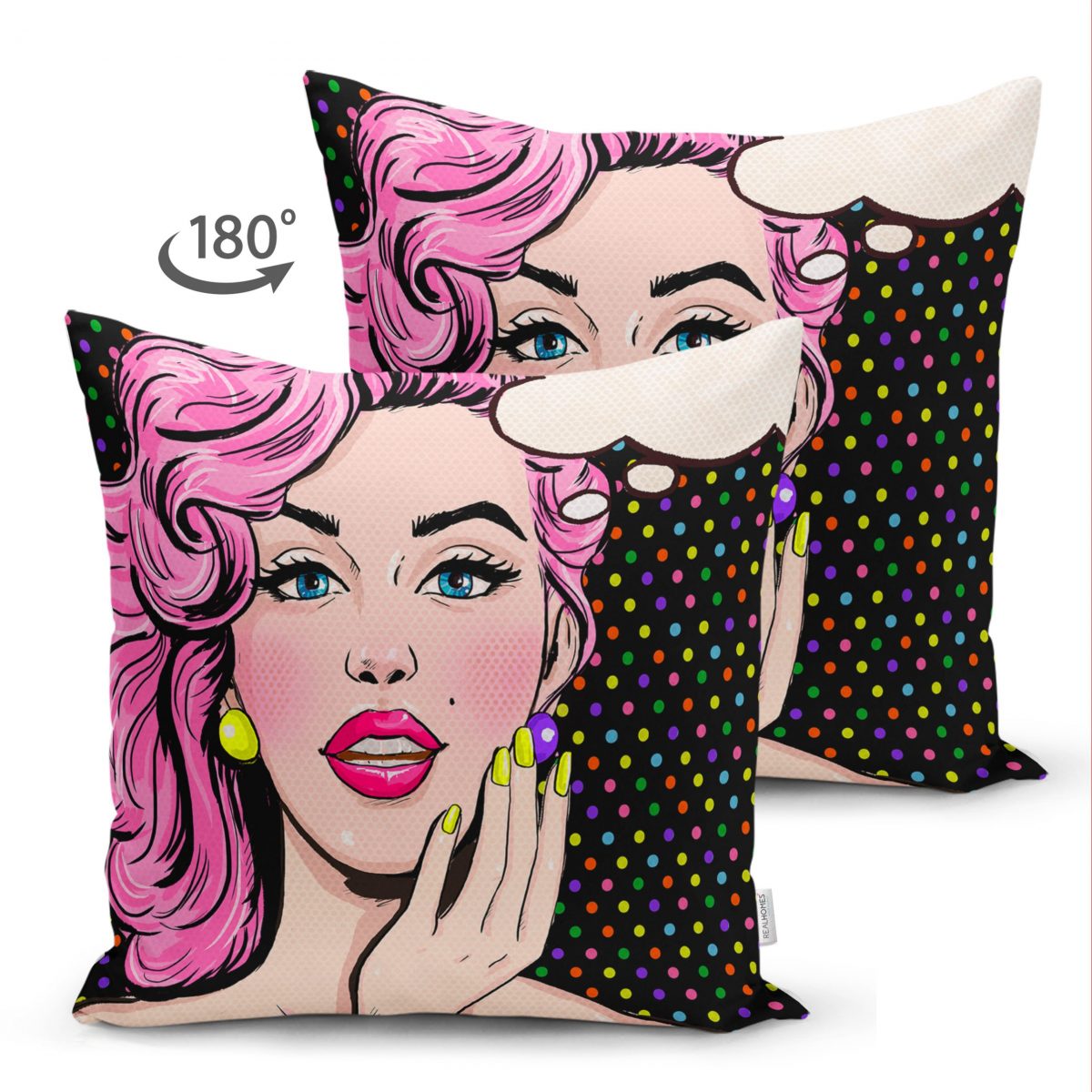 Çift Taraflı Pop Art Retro Dijital Baskılı Dekoratif Süet Yastık Kırlent Kılıfı Realhomes