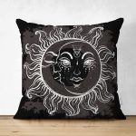 - Suet-K-5006 - Realhomes Realhomes Çift Taraflı Özel Tasarım Güneş Ay Motifli Süet Kırlent Kılıfı Realhomes