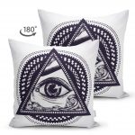 - Suet-K-5013-1 - Realhomes  Beyaz Zeminde Lacivert Üçüncü Göz Çift Taraflı Dijital Baskılı Dekoratif Süet Yastık Kırlent Kılıfı Realhomes