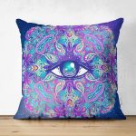 - Suet-K-5014 - Realhomes  Gökyüzü Temalı Renkli Göz Desenli Çift Taraflı Özel Tasarım Süet Kırlent Kılıfı Realhomes