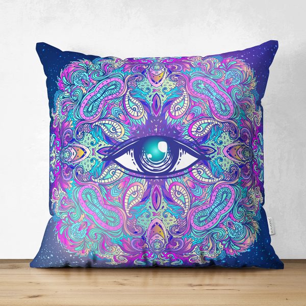 - Suet-K-5014 - Realhomes  Gökyüzü Temalı Renkli Göz Desenli Çift Taraflı Özel Tasarım Süet Kırlent Kılıfı Realhomes