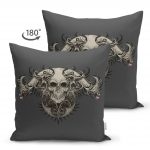 - Suet-K-5016-1 - Realhomes Gri Zeminde Kuru Kafa Motifli Çift Taraflı Özel Tasarım Süet Kırlent Kılıfı Realhomes