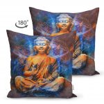 - Suet-K-5025-1 - Realhomes Çift Taraflı Modern Buda Heykeli Motifli Süet Kırlent Kılıfı Realhomes