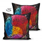 Siyah Zeminde Renkli Uzak Doğu Denge İkonlu Çift Taraflı Dijital Baskılı Süet Yastık Kırlent Kılıfı Realhomes