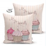 - Suet-K-503-1 - Realhomes Cup Cake Çift Taraflı Dijital Baskılı Modern Süet Yastık Kırlent Kılıfı Realhomes