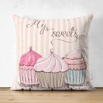 - Suet-K-503 - Realhomes Cup Cake Çift Taraflı Dijital Baskılı Modern Süet Yastık Kırlent Kılıfı Realhomes