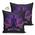 - Suet-K-5032-1 - Realhomes Çift Taraflı Pembe Neon Motifli Uzak Doğu Yoga Desenli Süet Kırlent Kılıfı Realhomes