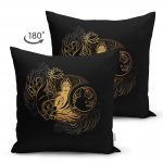 - Suet-K-5035-1 - Realhomes Uzak Doğu Gold Yoga Motifli Çift Taraflı Özel Tasarım Dijital Baskılı Süet Yastık Kırlent Kılıfı Realhomes