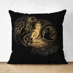 - Suet-K-5035 - Realhomes Uzak Doğu Gold Yoga Motifli Çift Taraflı Özel Tasarım Dijital Baskılı Süet Yastık Kırlent Kılıfı Realhomes