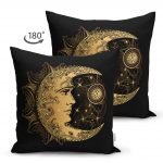 - Suet-K-5038-1 - Realhomes Realhomes Çift Taraflı Özel Tasarım Gold Ay Desenli Saat Süet Kırlent Kılıfı Realhomes