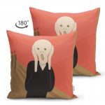 - Suet-K-5044-1 - Realhomes Edvard Munch-Çığlık Motifli Çift Taraflı Özel Tasarım Süet Kırlent Kılıfı Realhomes