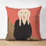 - Suet-K-5044 - Realhomes Edvard Munch-Çığlık Motifli Çift Taraflı Özel Tasarım Süet Kırlent Kılıfı Realhomes