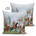 Realhomes Çift Taraflı Özel Tasarım Atlı Süet Kırlent Kılıfı Realhomes