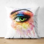 Yeşil Göz Kirpik Motifli Çift Taraflı Dekoratif Dijital Baskılı Süet Kırlent Kılıfı Realhomes